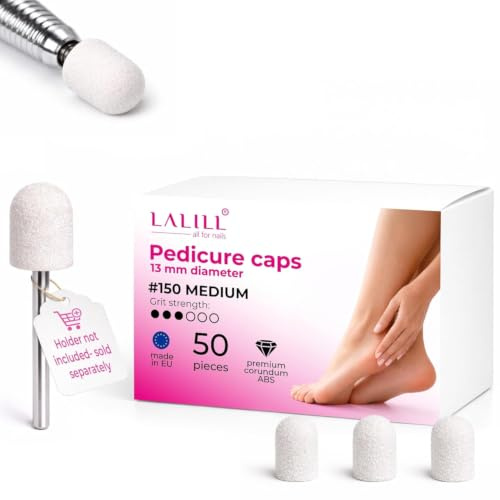 LALILL Schleifkappen LUX 50 Stück – weiße Fräskappen für Nagelfräser – Maniküre, Pediküre & Podologie – Aufsätze für Fußpflege, Hornhautentfernung, Nagelmodellage, 13mm 150er Körnung