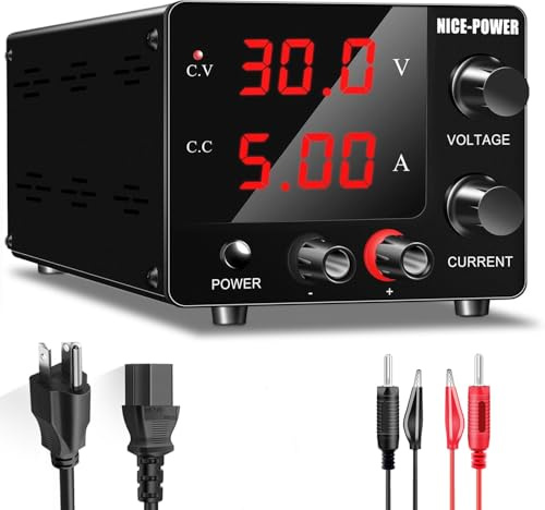 NICE-POWER DC Power Supply Variable, 30V 5A Adjustable Switching Regulated Power Supply with Encoder, Upgraded 3-Digits LED Display, Mini Regulated DC Bench Linear Power Supply