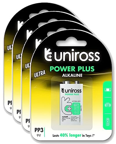 Uniross Pack de 4 Piles Alcaline 6LR61 Power Plus 9V