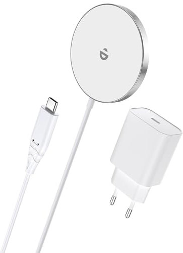 Cargador de inducción rápido Compatible con MagSafe con Adaptador de Corriente 20 W Tipo USB-C,magnético inalámbrico Cargador para iPhone 12/13/14/15 Series y AirPods