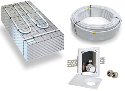 Warmwasser Tackerplatte Fußbodenheizung HoWaTech TAC Komplett Set 5/10m² Dämmplatte 20mm EPS WLG 045 DES und Multibox RTL, Heizfläche:5.00m²