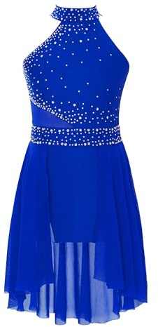 winying - Abito da balletto per ragazze, body da danza senza maniche con strass, costume da gara, tuta da ginnastica, blu reale, 146-152 cm