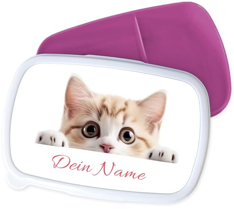 GRAZDesign Personalisierte Brotdose Baby Katze mit Namen für Kinder - Brotbox Kindergarten und Schule - Geschenk für Mädchen & Jungen - pink