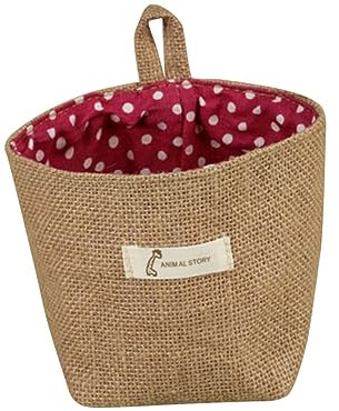 ABOOFAN Cotton Linen Hanging Storage Bag Small Foldable Organizer with Handle for Bathroom Wall Storage of Toys Makeup and Keys