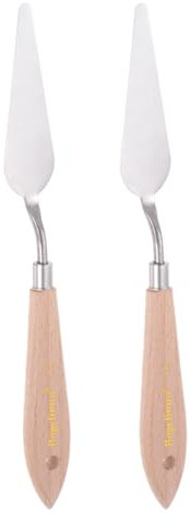 sourcing map 2pcs No.13 Painting Palette Knives Stainless Steel Pointy Spatula Pallet Knife with Beech Wood Handle for Oil Acrylic Paint Canvas Mixing Spreading