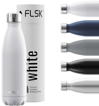FLSK Trinkflasche – Premium Edelstahl Thermosflasche – 100 % auslaufsicher & kohlensäuregeeignet – hält 24 h kalt & 18 h heiß – BPA-frei (white, 500 ml)