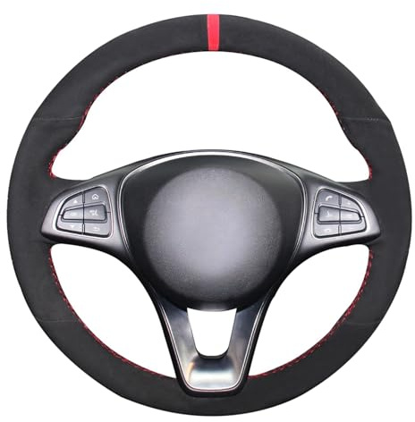 MEWANT Lenkradbezug zum Nähen für Schwarzer - für Mercedes W205 C117 C218 | Passgenau für Schwarzer - für Mercedes W205 C117 C218 W213 X156 X253 W166 X166 W447 W470 Wildleder Atmungsaktiv Langlebig