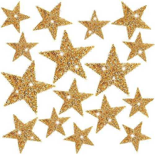 24 Stück Stern Aufbügler, Goldene Glitzer Stern Aufnäher Selbstklebende Fünfzackige Stern Applikationsflicken Stern Aufnäher zum Aufnähen für Kleidung Jeans Taschen Hüte Bastelarbeiten