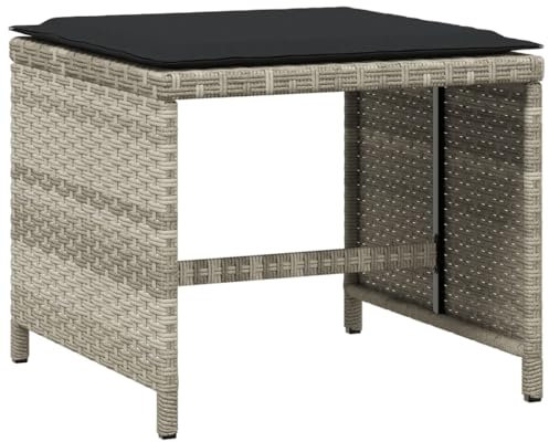vidaXL Gartenhocker mit Kissen 4 STK., Sitzhocker mit Stahlrahmen, Fußhocker für Garten Terrasse, Hocker Gartenstuhl Gartenmöbel, Hellgrau Poly Rattan