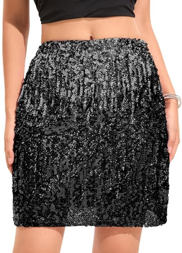 zffriction Jupe à Paillettes pour Femme Mini Moulante Une Ligne Jupe de Hanche Courte Scintillante Fête Carnaval (Alpha, Noir)