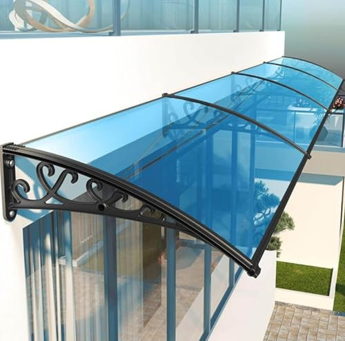 YWQJL Vordach FüR HaustüR,üBerdachung HaustüR Mit Seitenteil Regenrinne, Pultbogenvordach, Pultvordach,aus Aluminium und Polycarbonat FüR Terrasse,Balkon,Garten,Hauseingang,Blue-120x120cm