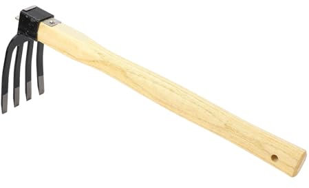 Garosa Râteau de Jardin avec Manche en Bois, Fourchette à Houe Combinée, Outil à Main de Jardinage pour Creuser, Couper Les Racines, Désherbage, Labour, Nivellement, Concassage du Sol
