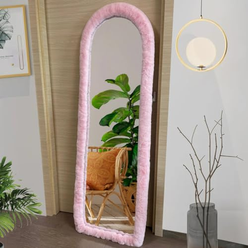 UYRIE Fluffy Mirror Cover - 59x16 Full Length Ultra Soft Non-Slip Cover Universal Stretch Cover Warm Home Decor for Bedroom Cloakroom (Pink-Without Mirror)