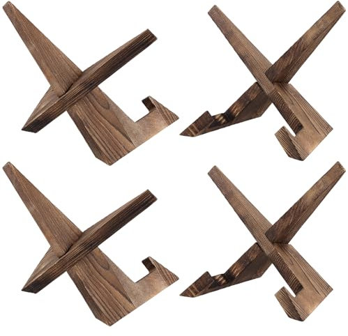 SINJEUN 4 espositori per piatti in legno, 21,5 x 12,5 x 16,5 cm, marroni, espositori in legno per foto, ricette, menu, piatti, riviste