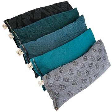 Peacegoods Unscented Eye Pillows (Sampler Pack of 5) - Soft Cotton Gauze Flannel - Filled with Flax Seed Weighted for Yoga Meditation Headache Relief Sleep Massage Bulk - Blue Teal