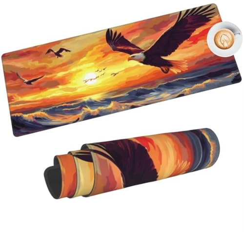 Mauspad XXL Sonnenuntergang Mauspad 600 x 300 mm, Gaming Mousepad xxl Mauspad Adler Meer Schreibtischunterlage, Wasserdicht Mouse Pad Groß Rutschfeste Unterseite Gaming Zubehör Für Office Home -285HDM