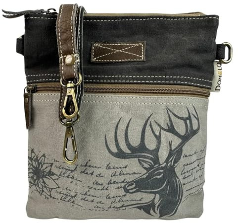 Domelo Trachtentasche. Damen Umhängetasche. Canvas Crossbody Bag mit Trachtenmotiv bedruckt. Dirndl Tasche. Oktoberfest Accessories. Vintage Stil Schultertasche