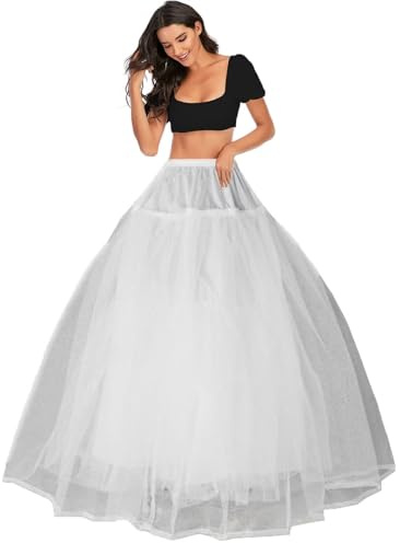 Sottogonna Sposa Sottogonne 3 Strati Crinolina Senza Cerchi Sottoveste Hoopless Wedding Petticoat Abiti da Sposa Sottovesti e Sottogonna 3 Layers Tulle Skirt Underskirt Gonne da Donna(Bianco,42)