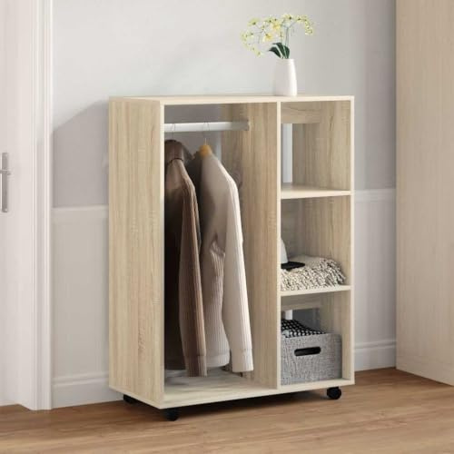 Myheimly Kleiderschrank Sonoma-Eiche 80x40x110 cm Holzwerkstoff Kleiderständer mit viel Stauraum, Garderobe mit Rollen, Garderobenständer Garderobenschrank, Räuchereiche