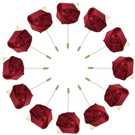 QUARKZMAN 18 Stück Ansteckblume Bräutigam Rosen Anstecknadeln Brosche Blume für Männer Hochzeitszeremonie Jubiläum Formelles Abendessen Party Weinrot