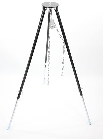 Dreibein massiv 1,70m pulverbeschichtet Schwarz für Schwenkgrill, Kettenhöhenverstellung aus Edelstahl/Stahl Antirutschschutz