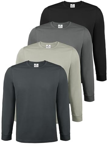 ALPIDEX Camiseta Hombre Manga Larga Pack de 4 Básica Lisa Algodón Elástico Cuello Redondo Camiseta Interior, Tamaño:M, Color:Storm