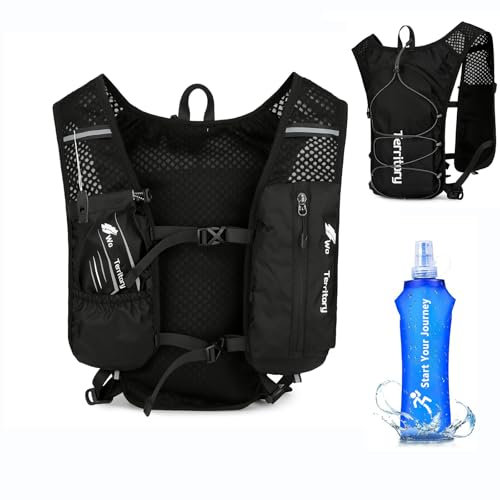 Laufweste mit 500ml Wasserflasche für Damen und Herren, Verstellbare Brustgurte Trinkrucksack Weste, Ultraleicht Reflektierender Laufweste Hydration Pack für Laufen, Radfahren, Trails, Marathons