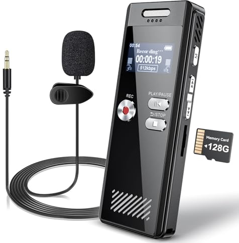 Digital Voice Recorder 128GB Voice Activated Recorder with Playback, Voice Recorder for Lectures, HD Dual Microphone Tape Recorder, Sound Audio Recorder with Line-In