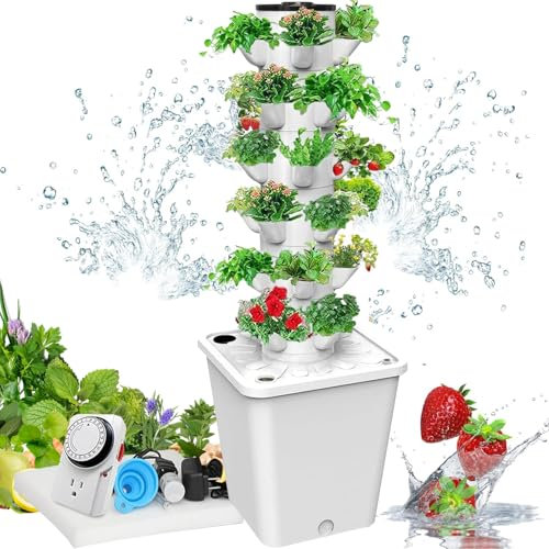 Sistema di coltivazione idroponica, 30 baccelli, torre intelligente da giardino, kit di coltivazione idroponica per erbe aromatiche, con pompa idratante, adattatore, vasi a rete