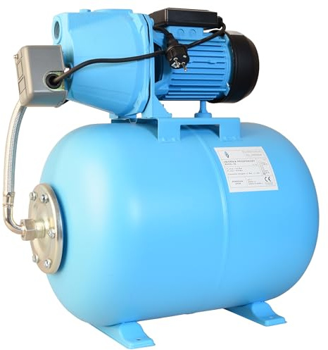 Hauswasserwerk SET 100S - Pumpe mit 50L Druckkessel - Wasserpumpe (3000 l/h, 750W, Förderhöhe 42m) - Hauswasserautomat mit Druckschalter Manometer - für Brauchwasserversorgung Bewässerung Gartenpumpe