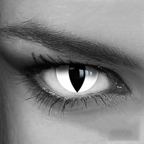 Kontaktlinsen Farblinsen - Rote Kontaktlinsen mit schwarzem Rand - Halloween Kontaktlinsen farbig ohne Stärke (Weiße Cat Eye)