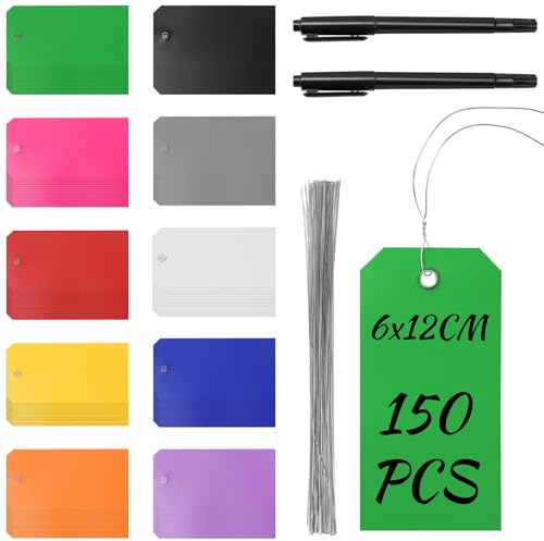 Keadic Lot de 152 étiquettes à suspendre avec fils en plastique étanches avec ficelle pour inventaire, bagages, 10 couleurs, 11,4 x 6,5 cm