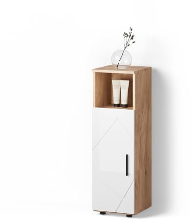 Livinity Midischrank Ronco, Weiß Hochglanz/Goldkraft Eiche, 30 x 95 cm