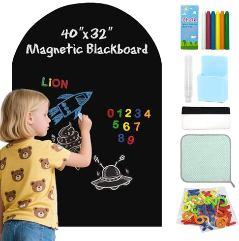 102 cm x 81 cm magnetisk svart tavla båge kontaktpapper för vägg skala av och klistra fast självhäftande svart tavla krittavla väggdekal tapet klistermärke rulle med kritor för hemskola