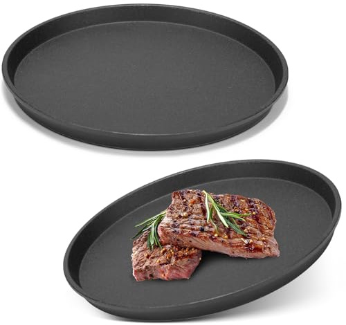 Maxdot 2 Pcs Small Cast Iron Griddle Pan 9.8 Inch Round Cast Iron Pizza Pan Camping Skillets Mini Carbon Steel Griddle for BBQ, Baking, Grilling, Frying, in the Oven, on the Stove or Grill, Black