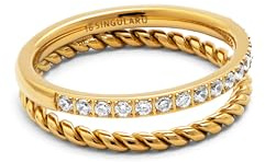 SINGULARU - Anillo Doble Tressia Spark. Acero con Baño en Oro de 18 Kt y Circonita. Joyas Para Mujer. Talla 16.