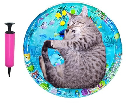 Sucritude Alfombrilla de Agua para Gatos - Alfombrilla Impermeable De Agua Sensorial para Gatos | Cojín Hinchable Resistente a Rasguños Juguete Interactivo Accesorios para Suelo Habitación Cocina