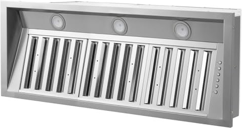 Micmi 48 inch Built-in Range Hood Insert Vent, Dual Motors Stainless Steel Kitchen 1400 CFM with Push Button Control, Ducted, Baffle Filters, 4 Speed Stove Exhaust Fan, ETL listed