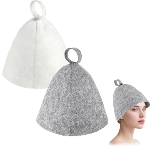 2Pcs Sauna Cappelli di Lana Sauna Cappello per le Donne Grigio e Bianco Sauna Cap per gli Uomini Donne Bagno Casa Accessori