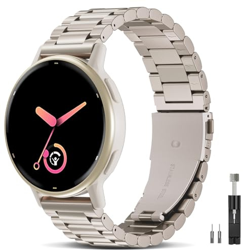Wizvv 20 mm metallarmband kompatibla med Garmin Vivoactive 5/Venu/Forerunner 55/245/645 armband, rostfritt stål metall klockarmband för Venu Sq/Venu 2 Plus män kvinnor