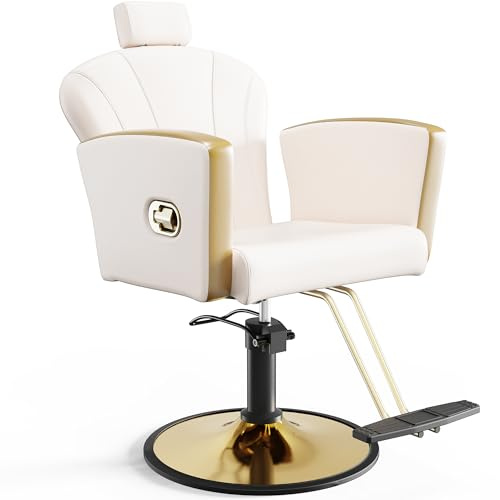 Anunweldo Professioneller Friseurstuhl mit 360° Drehung, Höhenverstellbarer Friseurstuhl mit Kopfstütze, Friseurstühle eignen Sich für Friseurläden, Friseursalons und Schönheitssalons (Weiß)