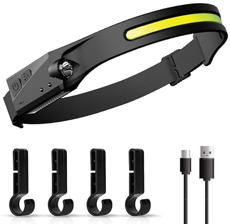 Lampada frontale ricaricabile, fascio largo 230°, lampada LED con sensore di movimento per adulti, accessori da campeggio, torcia impermeabile per escursionismo, corsa, riparazione, pesca, ciclismo (1