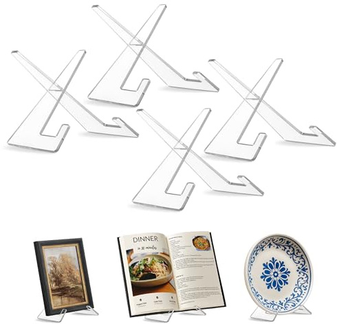 Americanflat Acrylic Easel Stand - 6 Tabletop Easel and Plate Stand - Set of 4 - Lightweight Display Holders for Photos, Cards, Frames, Books, Magazines, Albums - Home or Office Decor