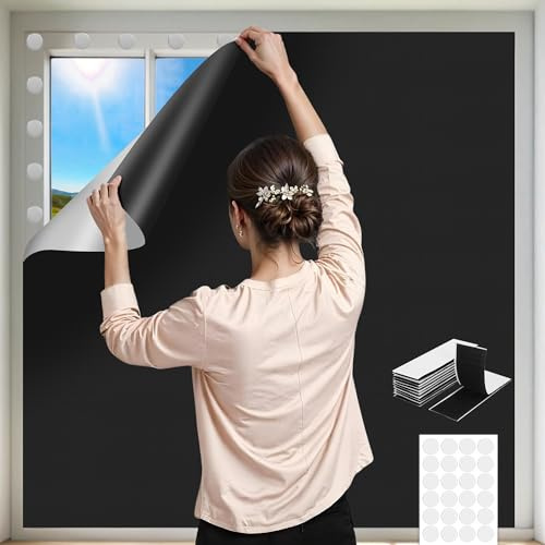 2PCS Blackout Curtain for Travel Portable Blackout Blind Stick On 145x300CM | No Drill Blinds for Window Blinds Temporary Black Out Material Cut to Any Size Window Cover Film for Bedroom Dorm