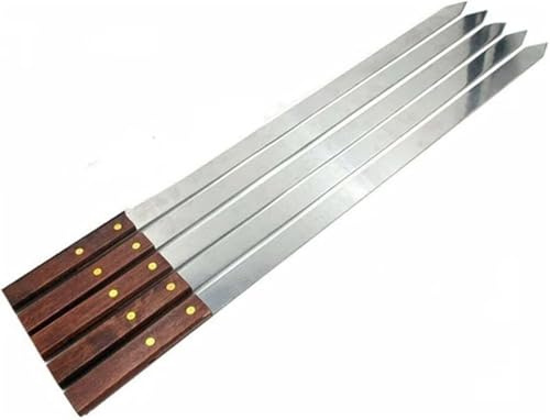 5 Pz in Acciaio Inox Spiedini per Barbecue Larghi Manico Lungo in Legno Barbecue Forchetta Bastone Shish Kebab Grill Spiedino Campeggio Panico Strumento Stile Brasiliano, OneColor, 60 cm