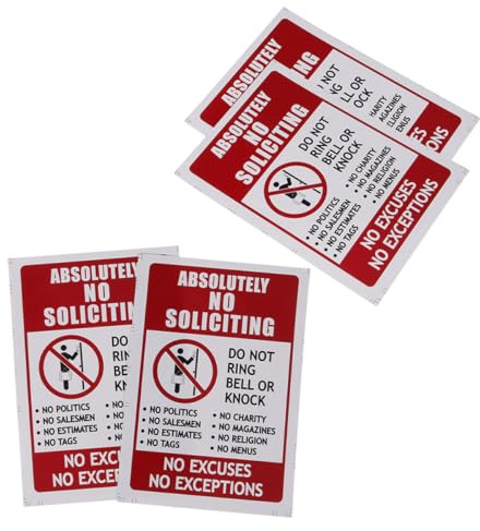 CHILDWEET Lot De 4 Autocollants Aucun Signe De Sollicitation Étanches 5.51X3.74In Panneaux Interdiction Pour Porte D'Entrée Garage Maison Anti Démarchage