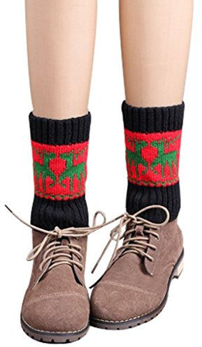 Cheerlife Damen Stulpen Weihnachten Beinwärmer Stiefel Stricken Socken kurzer Beinlinge Häkeln Manschette Boot Abdeckung (Rot/Grün/Schwarz)