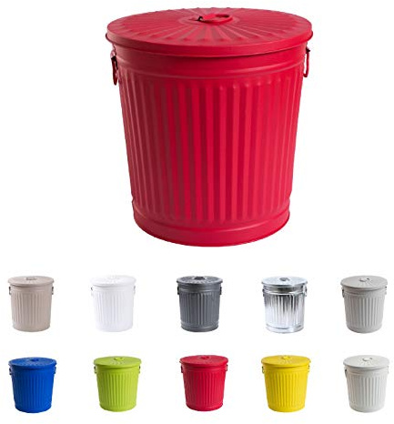 Jinfa Cubo de basura vintage cubo metalico grande cenizas exterior jardin reciclaje | Rojo | Diámetro Ø 42 cm - Altura 47,5 cm | Capacidad: 62 litros