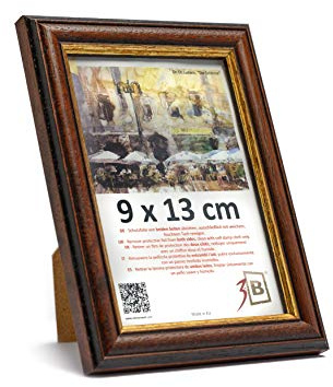 3-B Bilderrahmen ARCO RUSTIKAL - Dunkel Braun/Gold - 9x13 cm - Holzrahmen, Fotorahmen, Portraitrahmen mit Acrylglas