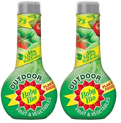 Baby Bio 2 x 750ml Outdoor Plant Food - Fruit & Vegetables Plant Food - Each bottle makes up to 75 litres - Produce up to 35% more fruit & vegetables!